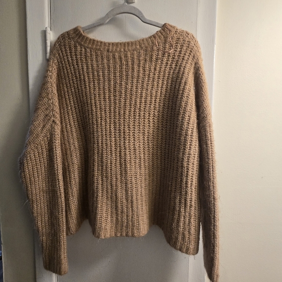 Zara Knit Alpaca Women's Oversized Tan Brown Asymmetrical Pullover Sweater - Picture 7 of 10